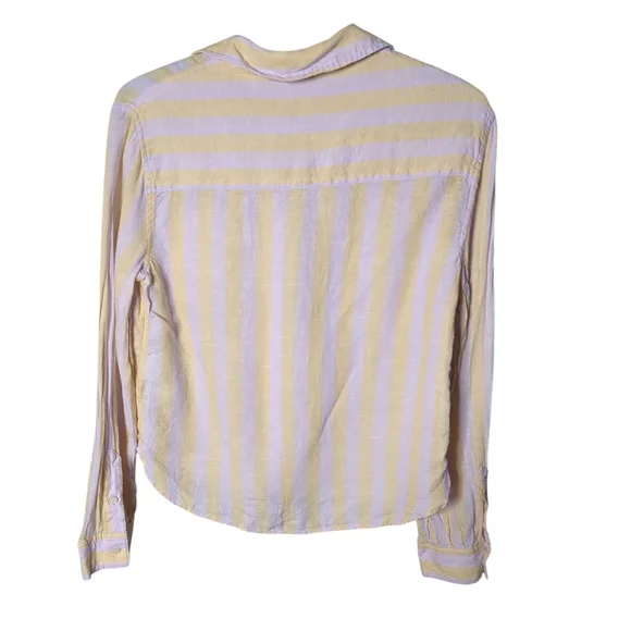 Lilly Pulitzer Coralynn Button Down Shirt‎ 100% Linen Yellow/Purple Stripes - Picture 2 of 8